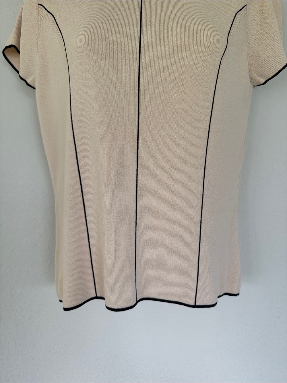 Vintage Carducci cream black stretch knit short sleeve sweater top size large - Picture 4 of 9
